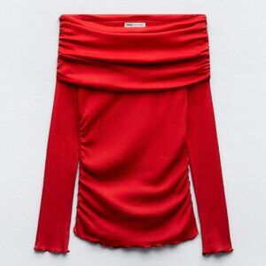 Zara ruched off the shoulder cotton top - S - like new